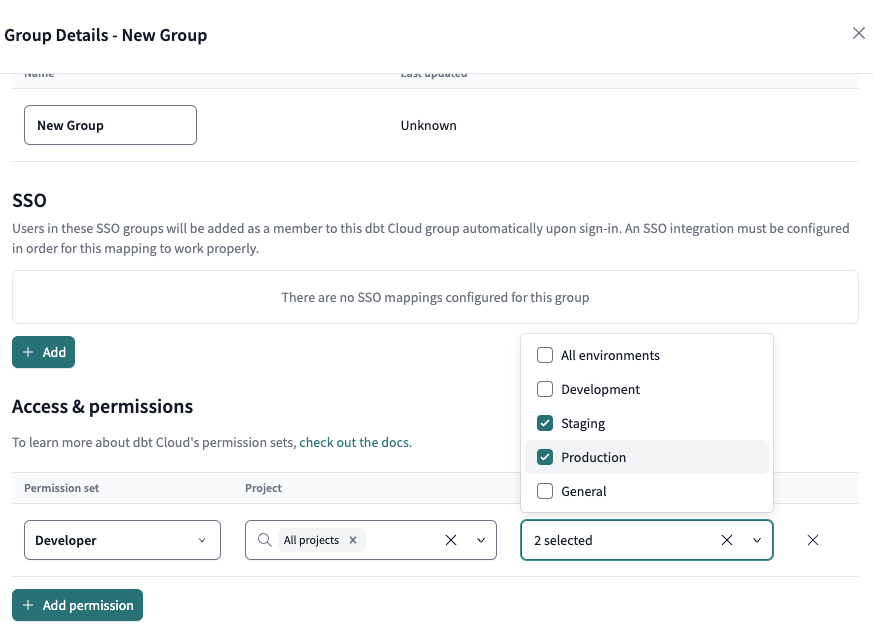 Creating a new dbt Cloud group